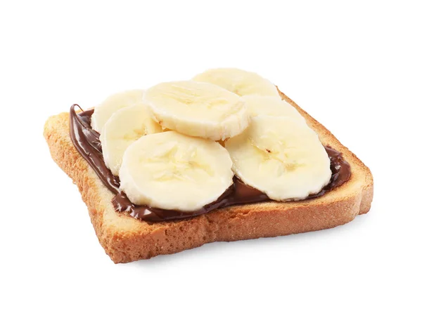 Lahodný Toast Banány Čokoládovou Smetanou Izolovanou Bílém — Stock fotografie