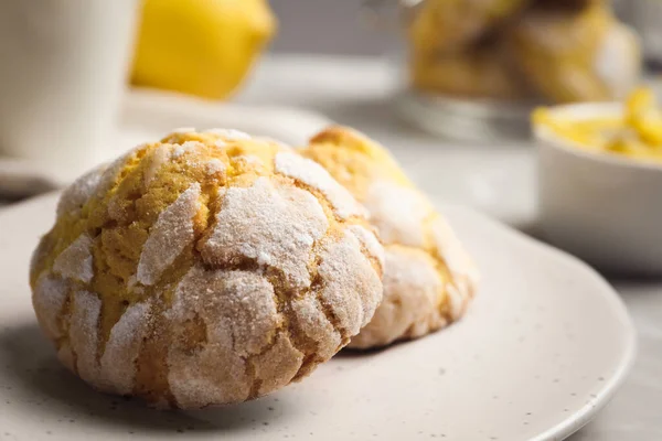 Plate Delicious Lemon Cookies Table Closeup — Stock Photo, Image