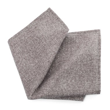 Bir gri mutfak peçetesi beyaza izole edilmiş, üst manzara.