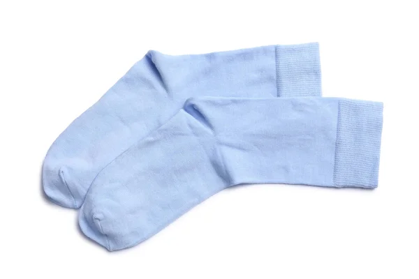 Pair Light Blue Socks White Background Top View — Stock Photo, Image