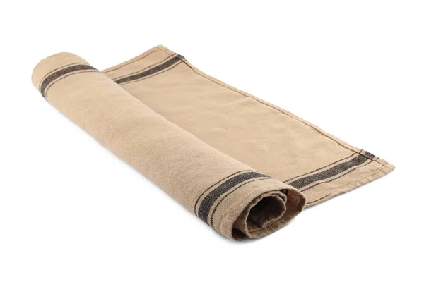 Beige Cloth Napkin Stripes Isolated White — ストック写真