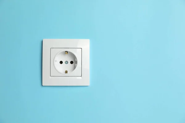 Power Socket Light Blue Wall Space Text Electrical Supply — Foto Stock