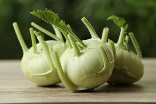 Whole Ripe Kohlrabi Plants Wooden Table Closeup — Stock Photo, Image