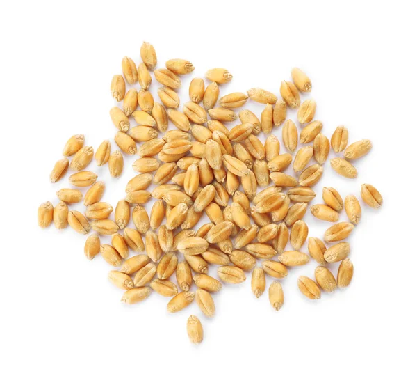 Pile Wheat Grains White Background Top View — kuvapankkivalokuva