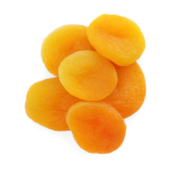 Pile Abricots Savoureux Sur Fond Blanc Vue Dessus Fruits Secs — Photo