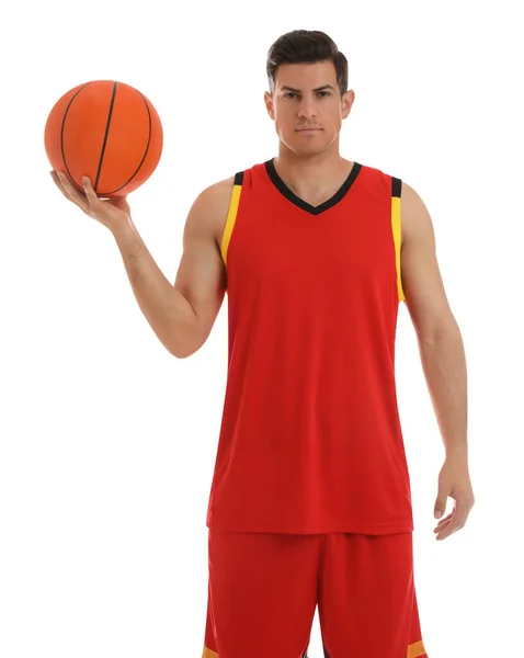 Basketballspieler Mit Ball Auf Weißem Hintergrund — Stockfoto