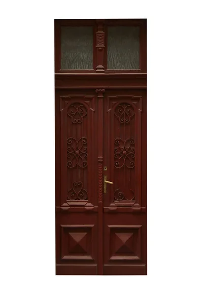 Piękne Staromodne Drewniane Drzwi Odizolowane Biało — Zdjęcie stockowe
