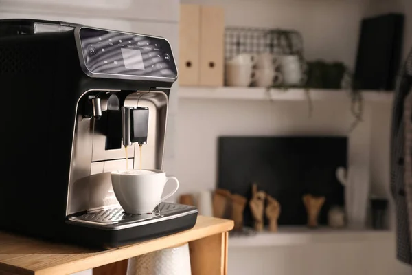 Modern Coffee Machine Making Tasty Drink Office Kitchen Space Text — Stock Photo, Image