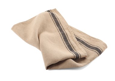 Beige cloth napkin with stripes isolated on white