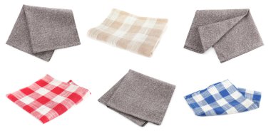 Beyaz arka plan üzerinde farklı kumaş peçete ile ayarla