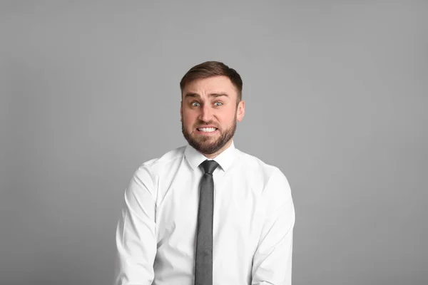 Portrait Emotional Businessman Light Grey Background Personality Concept — Stock Photo, Image