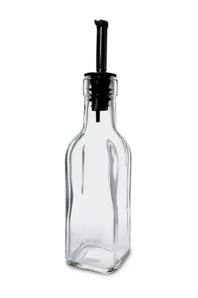 Пустая Стеклянная Бутылка Насосом Масла Белом Фоне — стоковое фото
