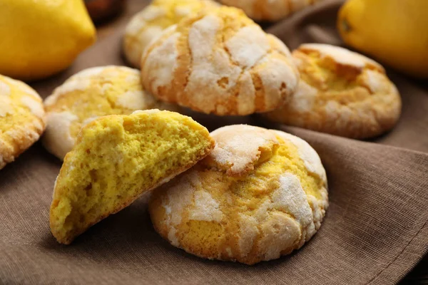 Delicious Lemon Cookies Brown Towel Closeup — Stock Photo, Image