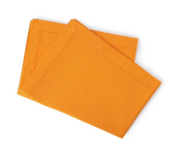 New Clean Orange Cloth Napkin Isolated White Top View — Stock Photo, Image