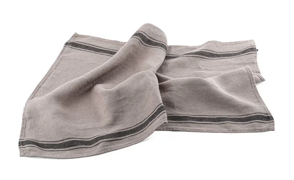 Grey Cloth Napkin Stripes Isolated White — Zdjęcie stockowe
