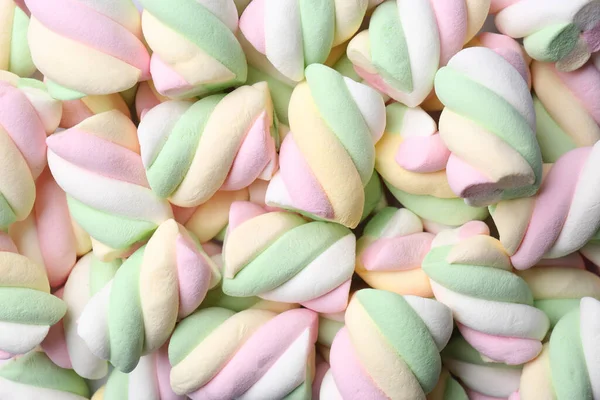 Deliciosos Marshmallows Coloridos Como Fundo Vista Superior — Fotografia de Stock