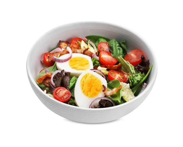 Kaynamış Yumurta Domuz Pastırması Sebzeli Nefis Salata — Stok fotoğraf