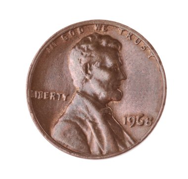 Beyaz üzerine izole edilmiş Amerikan parası, üst görünüm