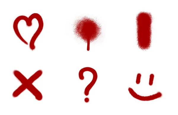 Σύμβολα Που Σχεδιάζονται Από Κόκκινο Σπρέι Χρώμα Λευκό Φόντο Κολάζ — Φωτογραφία Αρχείου