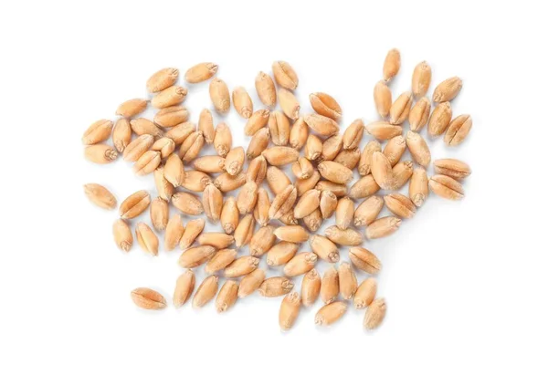 Pile Wheat Grains White Background Top View — Stockfoto