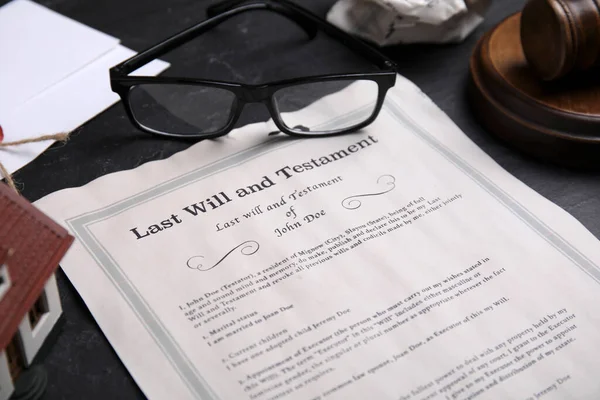 Last Testament Glasses Black Table Closeup — Stock Photo, Image