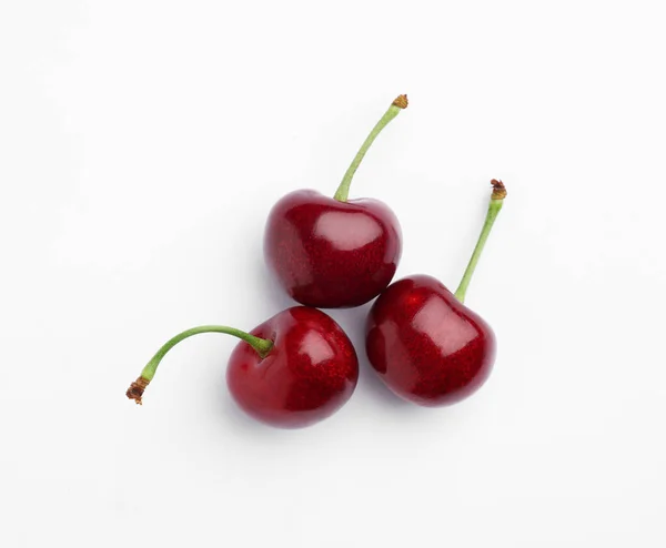 Ripe Sweet Cherries White Background Top View — Stock Photo, Image