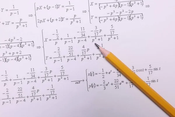 Sheet Paper Mathematical Formulas Pencil Top View — Stock Photo, Image