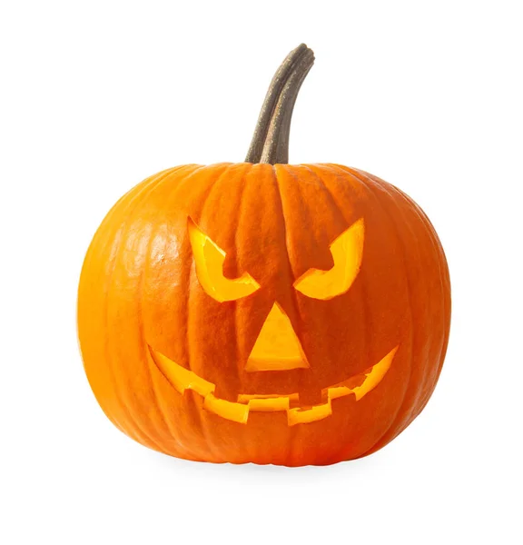 Zucca Spaventosa Jack Lantern Isolata Sul Bianco Decorazione Halloween — Foto Stock