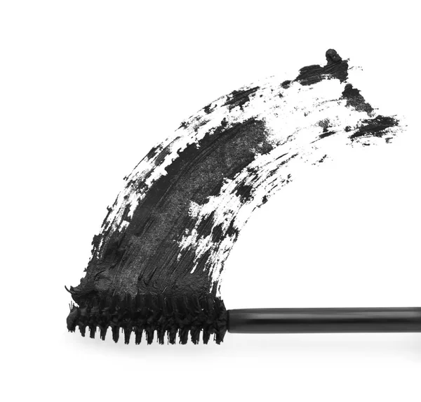 Applicator Black Mascara Smear White Background Top View — Stock Photo, Image