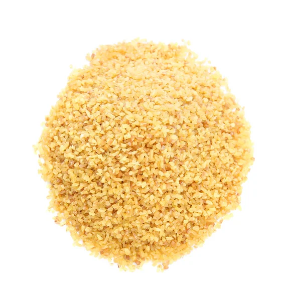 Högen Med Okokt Bulgur Isolerad Vit Ovanifrån — Stockfoto