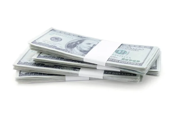Paquetes Billetes Dólar Aislados Blanco Moneda Nacional Americana —  Fotos de Stock