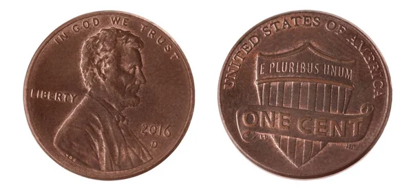 Αμερικάνικα Κέρματα Του Ενός Σεντ Λευκό Φόντο Κολάζ Σχεδιασμός Banner — Φωτογραφία Αρχείου