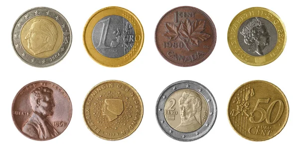 Набор Различными Монетами Белом Фоне Баннерный Дизайн — стоковое фото