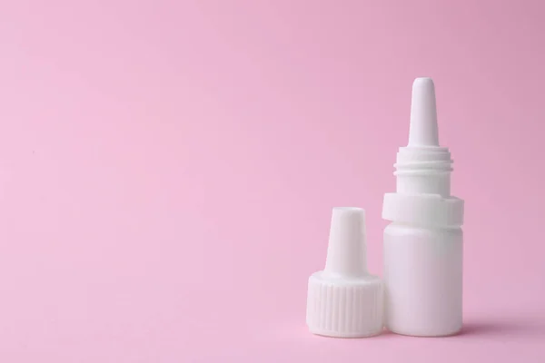 Fles Medische Druppels Roze Achtergrond Ruimte Voor Tekst — Stockfoto