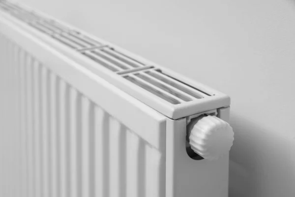 Modern Radiator White Wall Closeup Central Heating System — Stock Photo, Image