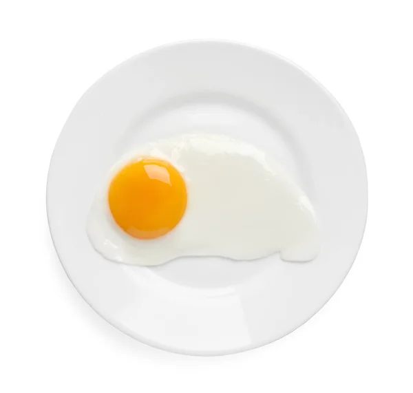 Assiette Avec Oeuf Frit Savoureux Isolé Sur Blanc Vue Sur — Photo