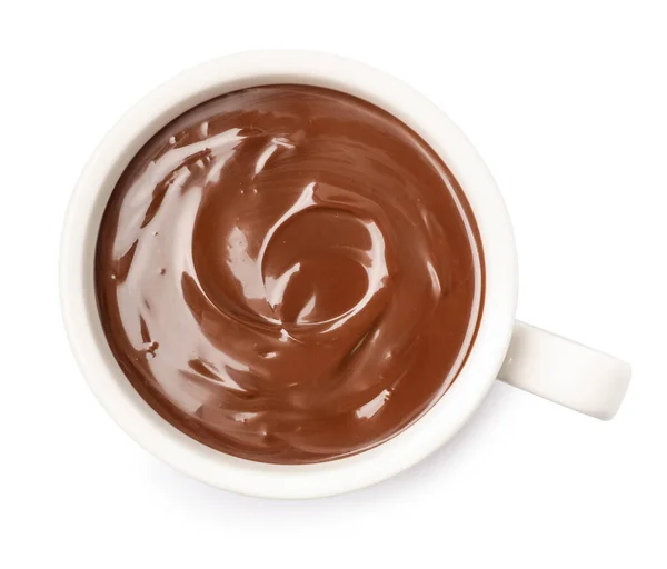 Чашка Вкусного Горячего Шоколада Изолированного Белый Вид Сверху — стоковое фото