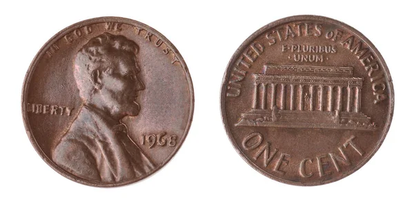 Αμερικάνικα Κέρματα Του Ενός Σεντ Λευκό Φόντο Κολάζ Σχεδιασμός Banner — Φωτογραφία Αρχείου