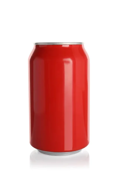Beyaz Üzerine Izole Edilmiş Kırmızı Alüminyum Kutu — Stok fotoğraf