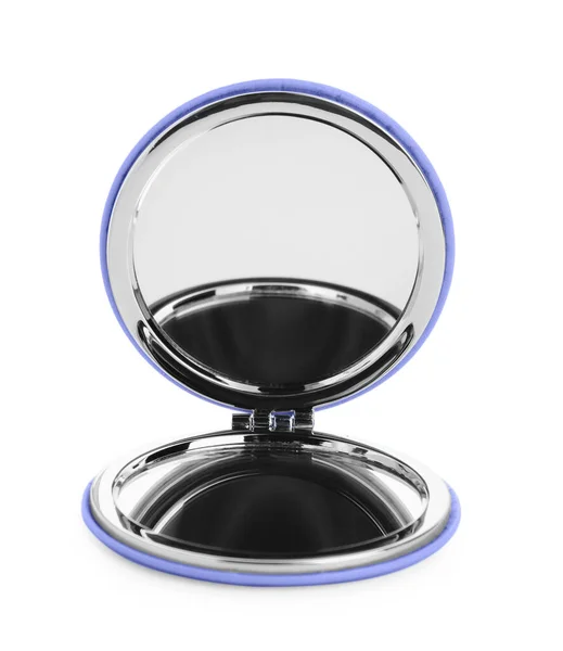 Elegante Specchio Cosmetico Tascabile Isolato Bianco — Foto Stock