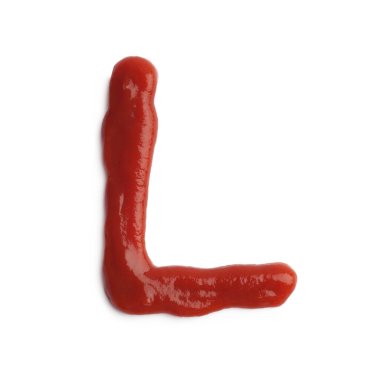 Beyaz arkaplanda ketçapla yazılmış L harfi