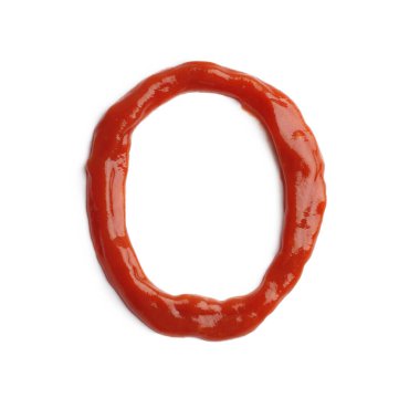 Beyaz arkaplanda ketçapla 0 harfi yazıldı