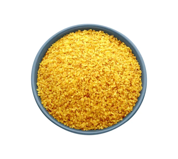 Bowl Uncooked Bulgur Isolated White Top View — Stock Photo, Image