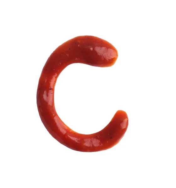 Buchstabe Mit Ketchup Auf Weißem Hintergrund Geschrieben — Stockfoto