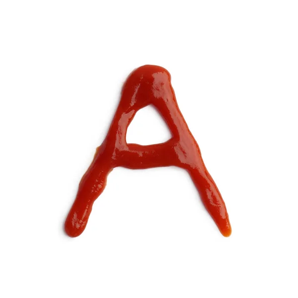 Buchstabe Geschrieben Mit Ketchup Auf Weißem Hintergrund — Stockfoto