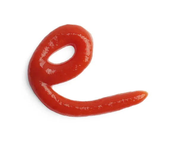 字母E 带有白色背景的番茄酱 — 图库照片