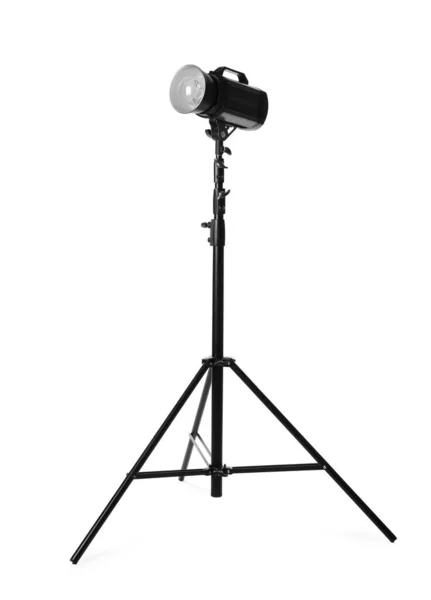 Studio Flash Light Tripod White Background Professional Photographer Equipment — Stock Photo, Image