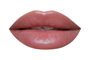 Çekici dudaklar, beyaz ruj izole edilmiş.