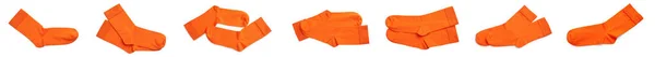 Набор Парами Оранжевых Носков Белом Фоне Вид Сверху Баннерный Дизайн — стоковое фото