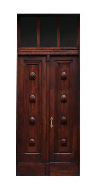 Güzel, eski moda ahşap bir kapı ve beyaz bir pencere.